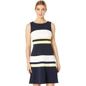 Tommy Hilfiger Scuba Crepe Swing Dress Colourblock Navy White Yellow Size 14